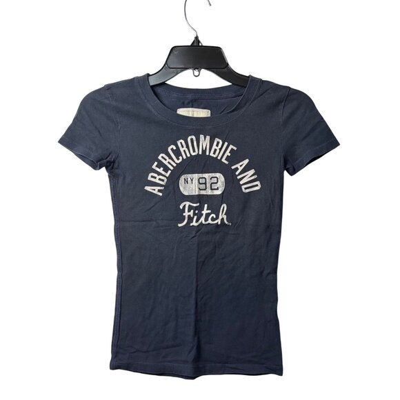 VTG Abercrombie and Fitch Y2K Shirt Ladies XS Navy Arch Spellout Faded Iconic - Picture 2 of 5